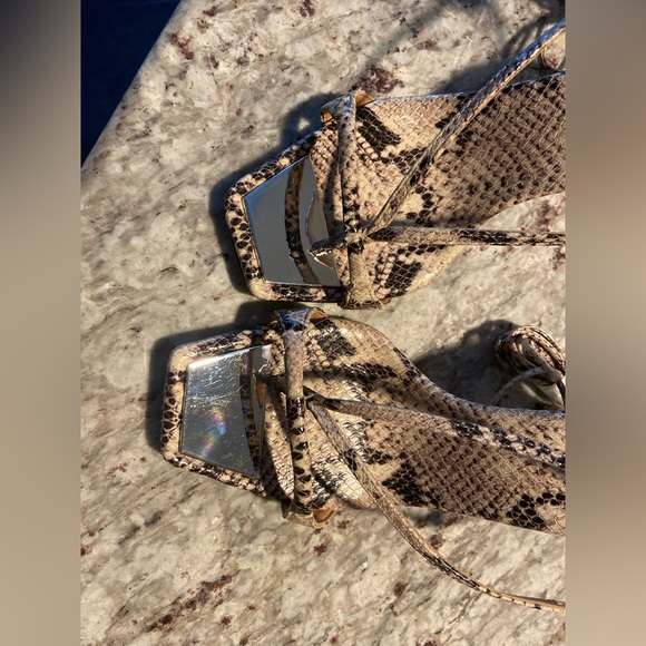 Vikki Snake -Embossed Leather Lace Up Sandals - Picture 2 of 6